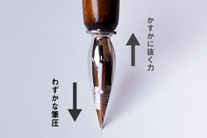 線質の抑揚を表現するには、一定の筆圧で抜く力も加味するバランス加減が大事